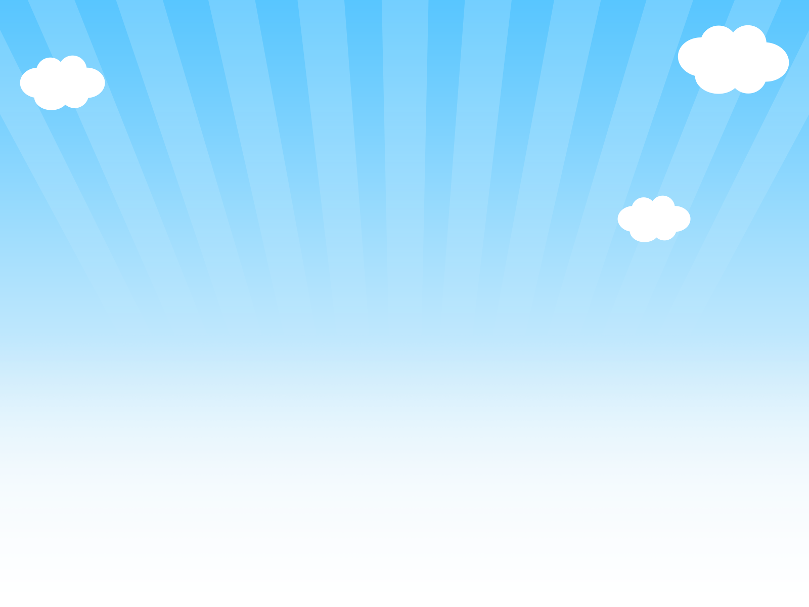 Simple illustrated light blue sky background with white cartoon clouds and radiating sunburst lines